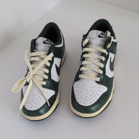 Nike Dunk Low Shiny Forest Green & White Sneakers - Picture 3 of 14